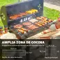 Barbacoa de Carbón Portátil Móvil con Estantes Plegables Termómetro Tapa Ventilaciones Ajustables 109x71x98 cm Negro