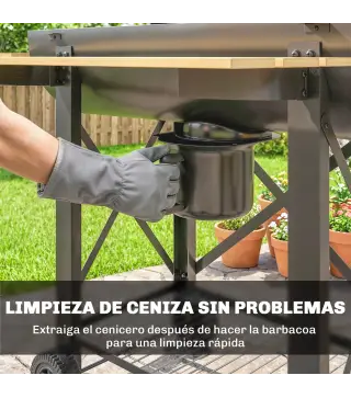 Barbacoa de Carbón Portátil Móvil con Estantes Plegables Termómetro Tapa Ventilaciones Ajustables 109x71x98 cm Negro