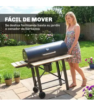 Barbacoa de Carbón Portátil Móvil con Estantes Plegables Termómetro Tapa Ventilaciones Ajustables 109x71x98 cm Negro