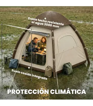 Tienda de Campaña Inflable con Mosquitera Vestíbulo Bomba para 3–4 Personas UPF30+ Bolsa Montaje Rápido Impermeable