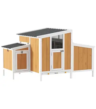 Gallinero para Exterior de Madera 145x90x92 cm para 2-4 Gallinas con Nido Casa Lateral Bandeja Extraíble Amarillo
