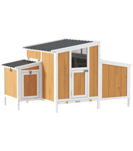 Gallinero para Exterior de Madera 145x90x92 cm para 2-4 Gallinas con Nido Casa Lateral Bandeja Extraíble Amarillo