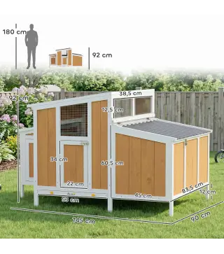 Gallinero para Exterior de Madera 145x90x92 cm para 2-4 Gallinas con Nido Casa Lateral Bandeja Extraíble Amarillo