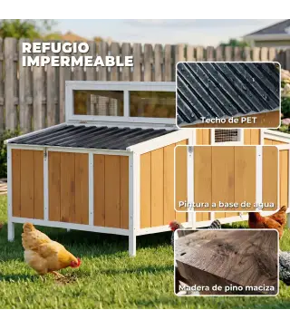 Gallinero para Exterior de Madera 145x90x92 cm para 2-4 Gallinas con Nido Casa Lateral Bandeja Extraíble Amarillo