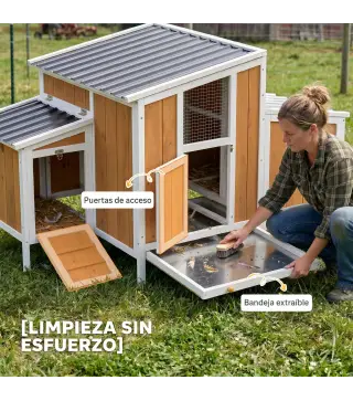 Gallinero para Exterior de Madera 145x90x92 cm para 2-4 Gallinas con Nido Casa Lateral Bandeja Extraíble Amarillo