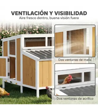 Gallinero para Exterior de Madera 145x90x92 cm para 2-4 Gallinas con Nido Casa Lateral Bandeja Extraíble Amarillo