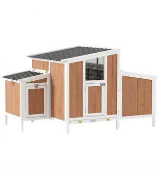 Gallinero para Exterior de Madera 145x90x92 cm para 2-4 Gallinas con Nido Casa Lateral Bandeja Extraíble Marrón Claro