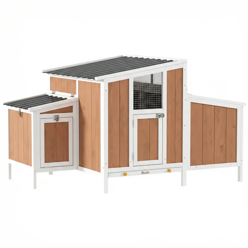 Gallinero para Exterior de Madera 145x90x92 cm para 2-4 Gallinas con Nido Casa Lateral Bandeja Extraíble Marrón Claro