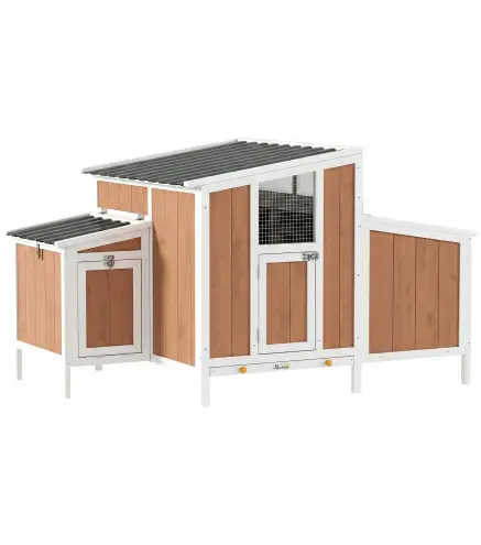 Gallinero para Exterior de Madera 145x90x92 cm para 2-4 Gallinas con Nido Casa Lateral Bandeja Extraíble Marrón Claro
