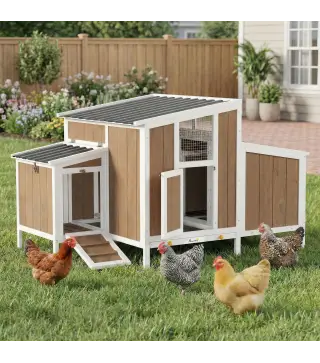 Gallinero para Exterior de Madera 145x90x92 cm para 2-4 Gallinas con Nido Casa Lateral Bandeja Extraíble Marrón Claro