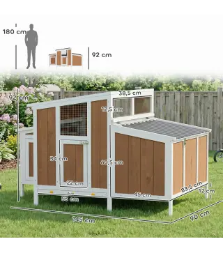 Gallinero para Exterior de Madera 145x90x92 cm para 2-4 Gallinas con Nido Casa Lateral Bandeja Extraíble Marrón Claro