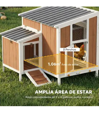 Gallinero para Exterior de Madera 145x90x92 cm para 2-4 Gallinas con Nido Casa Lateral Bandeja Extraíble Marrón Claro