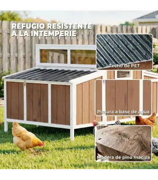 Gallinero para Exterior de Madera 145x90x92 cm para 2-4 Gallinas con Nido Casa Lateral Bandeja Extraíble Marrón Claro