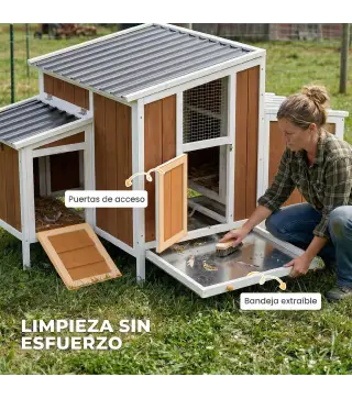 Gallinero para Exterior de Madera 145x90x92 cm para 2-4 Gallinas con Nido Casa Lateral Bandeja Extraíble Marrón Claro