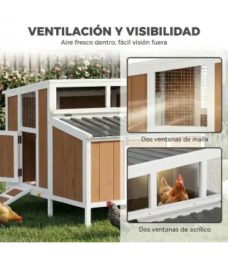 Gallinero para Exterior de Madera 145x90x92 cm para 2-4 Gallinas con Nido Casa Lateral Bandeja Extraíble Marrón Claro