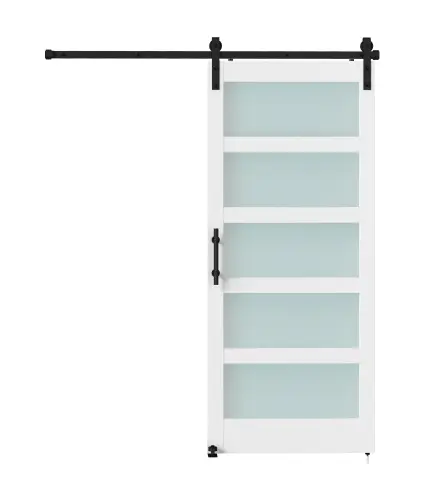 Puerta Corredera 91x213 cm con Kit de Montaje Puerta de Granero con Paneles de Vidrio y MDF Guía de PisoBlanco