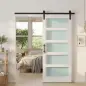 Puerta Corredera 91x213 cm con Kit de Montaje Puerta de Granero con Paneles de Vidrio y MDF Guía de PisoBlanco