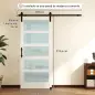 Puerta Corredera 91x213 cm con Kit de Montaje Puerta de Granero con Paneles de Vidrio y MDF Guía de PisoBlanco