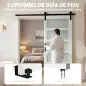 Puerta Corredera 91x213 cm con Kit de Montaje Puerta de Granero con Paneles de Vidrio y MDF Guía de PisoBlanco