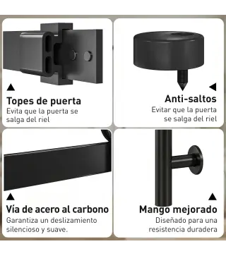 Puerta Corredera 91x213 cm con Kit de Montaje Puerta de Granero con Paneles de Vidrio y MDF Guía de PisoBlanco