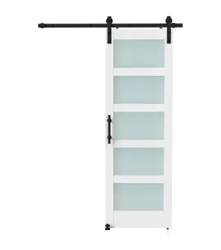 Puerta Corredera 71x213 cm con Kit de Montaje Puerta de Granero con Paneles de Vidrio y MDF Guía de PisoBlanco
