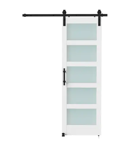Puerta Corredera 71x213 cm con Kit de Montaje Puerta de Granero con Paneles de Vidrio y MDF Guía de PisoBlanco