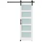 Puerta Corredera 71x213 cm con Kit de Montaje Puerta de Granero con Paneles de Vidrio y MDF Guía de PisoBlanco