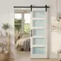 Puerta Corredera 71x213 cm con Kit de Montaje Puerta de Granero con Paneles de Vidrio y MDF Guía de PisoBlanco