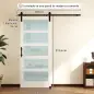 Puerta Corredera 71x213 cm con Kit de Montaje Puerta de Granero con Paneles de Vidrio y MDF Guía de PisoBlanco