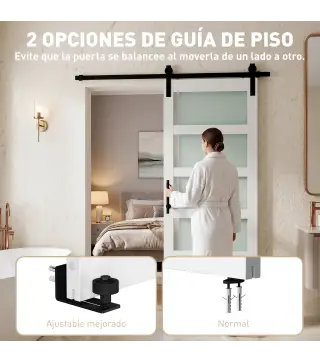 Puerta Corredera 71x213 cm con Kit de Montaje Puerta de Granero con Paneles de Vidrio y MDF Guía de PisoBlanco