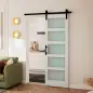 Puerta Corredera 71x213 cm con Kit de Montaje Puerta de Granero con Paneles de Vidrio y MDF Guía de PisoBlanco