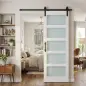 Puerta Corredera 71x213 cm con Kit de Montaje Puerta de Granero con Paneles de Vidrio y MDF Guía de PisoBlanco