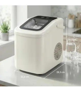 Máquina de Hielo Autolimpiable 12 kg/24H 9 Cubitos Listos en 7 Minutos 2 Tamaños de Hielo 1,2L Depósito Beige