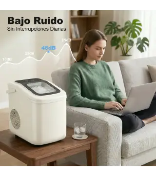 Máquina de Hielo Autolimpiable 12 kg/24H 9 Cubitos Listos en 7 Minutos 2 Tamaños de Hielo 1,2L Depósito Beige