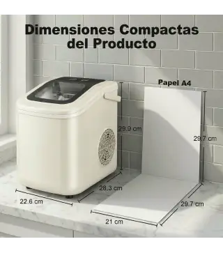 Máquina de Hielo Autolimpiable 12 kg/24H 9 Cubitos Listos en 7 Minutos 2 Tamaños de Hielo 1,2L Depósito Beige