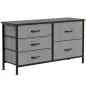 Cómoda con 5 Cajones de Tela Cómoda para Dormitorio Marco de Acero Cajonera para Salón Oficina Gris Oscuro y Negro