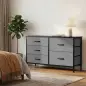 Cómoda con 5 Cajones de Tela Cómoda para Dormitorio Marco de Acero Cajonera para Salón Oficina Gris Oscuro y Negro