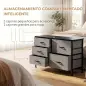 Cómoda con 5 Cajones de Tela Cómoda para Dormitorio Marco de Acero Cajonera para Salón Oficina Gris Oscuro y Negro