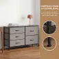 Cómoda con 5 Cajones de Tela Cómoda para Dormitorio Marco de Acero Cajonera para Salón Oficina Gris Oscuro y Negro