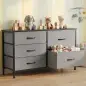 Cómoda con 5 Cajones de Tela Cómoda para Dormitorio Marco de Acero Cajonera para Salón Oficina Gris Oscuro y Negro