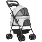 Carrito para Perros Pequeños con 4 Ruedas Freno Cesta Capota Correas de Seguridad y Ventanas 67x45x96 cm Gris Claro