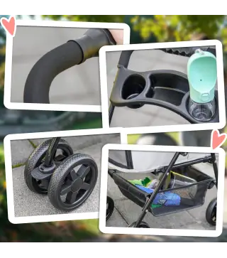 Carrito para Perros Pequeños con 4 Ruedas Freno Cesta Capota Correas de Seguridad y Ventanas 67x45x96 cm Gris Claro
