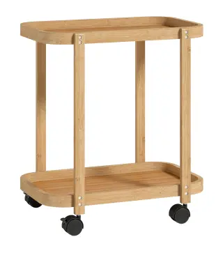 Carrito de Cocina de Bambú de 2 Niveles Carrito Auxiliar para Cocina con Ruedas 2 Estantes 54x36,5x60 cm Natural