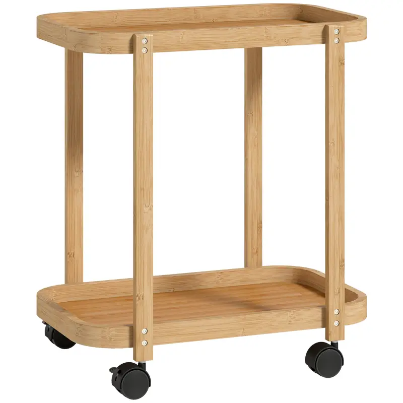 Carrito de Cocina de Bambú de 2 Niveles Carrito Auxiliar para Cocina con Ruedas 2 Estantes 54x36,5x60 cm Natural