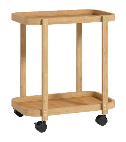 Carrito de Cocina de Bambú de 2 Niveles Carrito Auxiliar para Cocina con Ruedas 2 Estantes 54x36,5x60 cm Natural