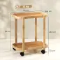 Carrito de Cocina de Bambú de 2 Niveles Carrito Auxiliar para Cocina con Ruedas 2 Estantes 54x36,5x60 cm Natural