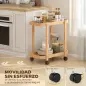 Carrito de Cocina de Bambú de 2 Niveles Carrito Auxiliar para Cocina con Ruedas 2 Estantes 54x36,5x60 cm Natural