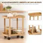 Carrito de Cocina de Bambú de 2 Niveles Carrito Auxiliar para Cocina con Ruedas 2 Estantes 54x36,5x60 cm Natural