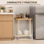 Carrito de Cocina de Bambú de 2 Niveles Carrito Auxiliar para Cocina con Ruedas 2 Estantes 54x36,5x60 cm Natural