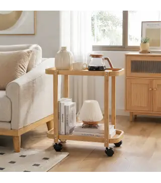 Carrito de Cocina de Bambú de 2 Niveles Carrito Auxiliar para Cocina con Ruedas 2 Estantes 54x36,5x60 cm Natural